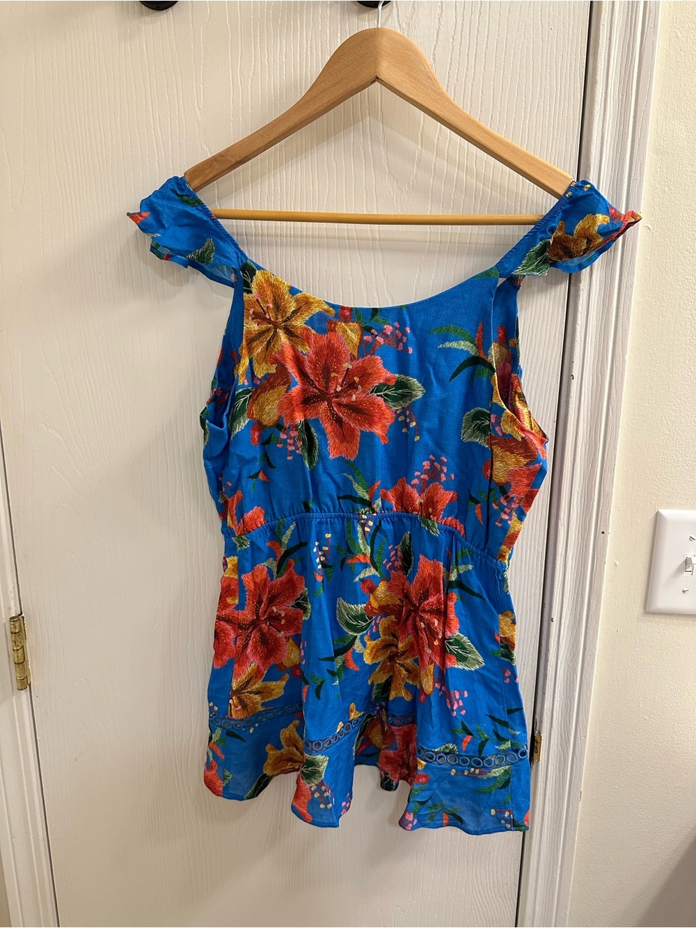 Anthropologie Blue Floral Off-Shoulder Camisole - Picture 2 of 11